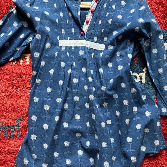 Blue 100% cotton boho shirt. Large - Picture 2 of 8